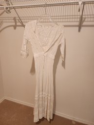 #180 Antique White Cotton Eyelet Dress Size Tiny Hand Made