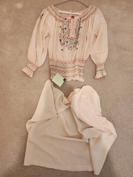 #181 Smocked Silk Blouse With Unfinished Silk Skirt