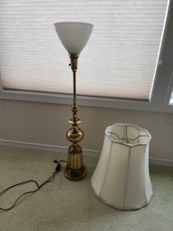 #212 Mid Century Brass Lamp Torchiere With Glass Shade