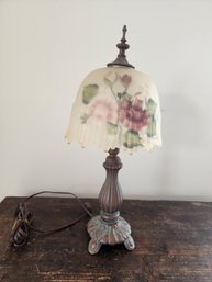 #216 Vintage Lamp With Glass Reverse Painted Shade