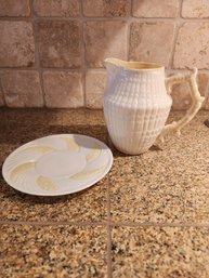 #230  Belleek Pitcher And Dessert Plate