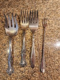 #243 Lot Of Vintage Ornate Silver Plated Serving Forks