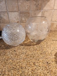 #249 2 Matching Oval Cut Crystal Vases