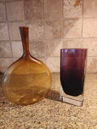 #267 Purple And Amber Glass Vases Vintage