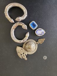 #277 Vintage Silver Arm Cuffs And Bling