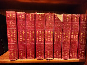 #293 Lot Of 9 Antique Red Leather Books New Science Library