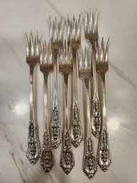 #1 STERLING SILVER WALLACE ROSE POINT SET OF 8 COCKTAIL FORKS 127.5GR.