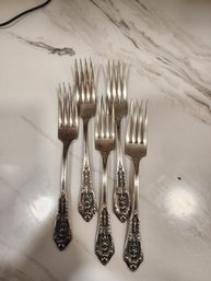 #2STERLING SILVER WALLACE ROSE POINT SET OF 5 DINNER FORKS 237.37GR