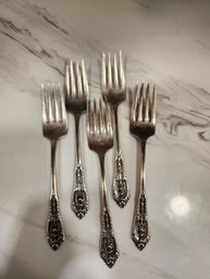 #1 STERLING SILVER WALLACE ROSE POINT SET OF 5 SALAD FORKS 170.55 GR