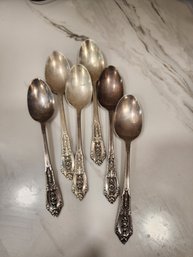 #4STERLING SILVER WALLACE ROSE POINT SET OF 6 TEASPOONS 154.08 GR.