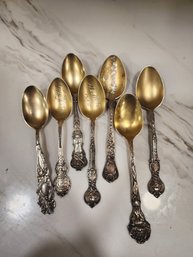 #7 LOT OF ANTIQUE STERLING SILVER COLLECTABLE SPOONS 113.72 GR.