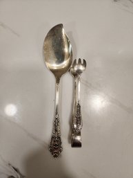 #11 WALLACE ROSE POINT STERLING SILVER TONGS AND SERVING SPOON 52.03 GR