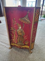 #24 RED Vintage Chinoiserie Tole   Metal Vessel