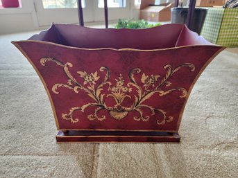 25 Red French Metal With Gold Script Jardinire