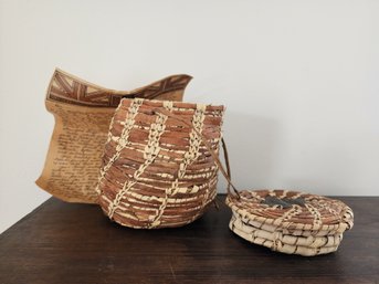 #29 Lidded Hand Woven Basket With Handle