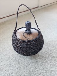 #32 Old Gourd Wrapped Basket With Hand Carved Cork Stopper