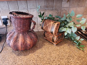 #33 Lot Of 2 Baskets Hand Woven