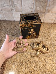 #48 Beautiful Black And Gold Tissue Box, Crown Wall Hook And Omalu Accent Piece