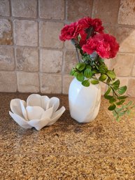 #50 Porcelain Vase And Floral Votive.