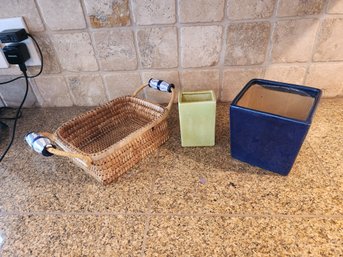 #51 Mid Century Pots And Basket