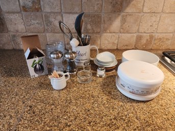 53  Nice Lot Of Kitchen Items, Salt And Pepper And Toothpick Holders And More