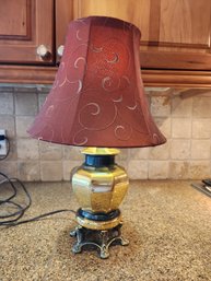 #66 Beautiful Brass Lamp Mid Century With Red Shade