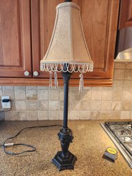 #67 Bronze Lamp With Crystals And Nice Shade 32' Tall