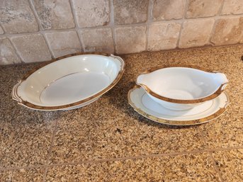 71 NORITAKE GOLDKIN GRAVY BOAT AND SERVING BOWL