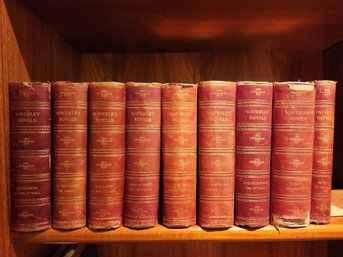 #125 WAVERLY NOVELS LOT OF 9 BY SIR WALTER SCOTT ANTIQUE LEATHER BOOKS