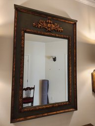 #139 STUNNING FRENCH PAINTED GREEN AND GOLD MIRROR