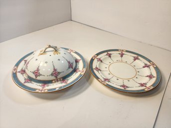 #155 ANTIQUE  MINTON'S BUTTER DISH  3 PIECE SET