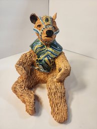 #158 UNIQUE SCULPTED CLAY  SITTING BEAR