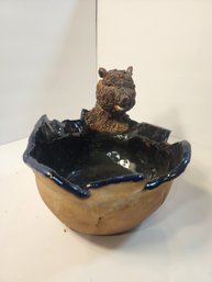 #159 SIGNED ARTIST STUDIO CLAY BEAR BOWL.  VERY NICE