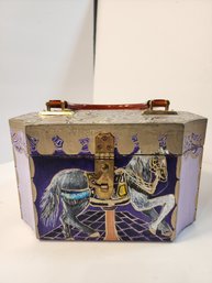 #175 CAROUSEL HORSE   SIGNED HAND PAINTED BASKET PURSE BY 'DONNY' GORGEOUS AND FUN