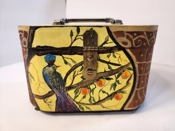 #177 BIRDS OF PARADISE SIGNED HAND PAINTED BASKET PURSE BY 'DONNY'