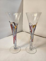 #188 GORGEOUS SET OF 2 HAND PAINTED CHAMPAGNE GLASSES