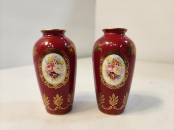 #194 2 Small Red Bone China Vases