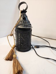 #201 Vintage  Punch Hole Tin Lantern Electrified