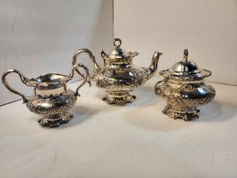 #203 Beautiful Vintage Quadruple Plate 3 Piece Silver Set By USA Meridian
