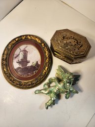 #222  Brass Box, Cherub And Plastic Picture Frame
