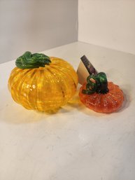 #12 2  Blown Glass Pumpkins
