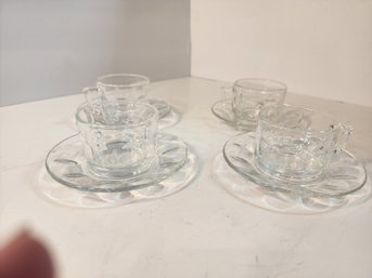 #22 4 Teacup And Saucer Sets Clear Glass From France