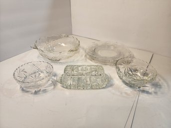 #27 Lot Of Crystal Plates And Butter Dish