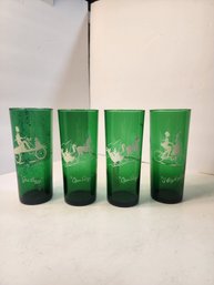 #29 4 Vintage 'gas Buggy' Green Glass  Set
