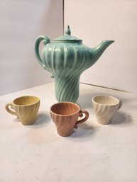 #34 Awesome  Franciscan Ware Tea Pot And 3 Cups And Saucer