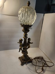 #35 Hollywood Regency Cherub Lamp With Glass Dome Shade