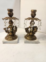 #36 Pair Of Cherub Hollywood Regency Era Candelabras