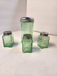 #42 Lot Of Green Depression Glass Jars