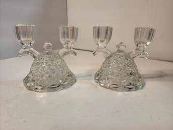 #43 2 Vintage Depression Glass Candle Holders