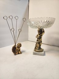 #44 Hollywood Regency Era Cherub Candy Dish And Newer Card Holder